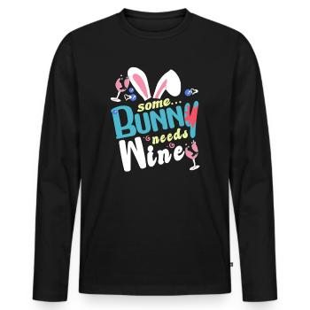 Un lapin a besoin de vin - T-shirt manches longues Premium bio Homme - noir - Devant - Nico (187cm)