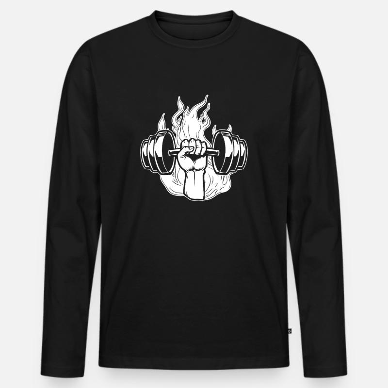 Powerlifting Bodybuilder Fire Dumbbell - Männer Premium Bio Langarmshirt - Schwarz