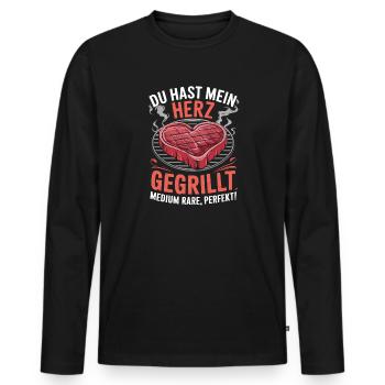 Tu as mon cœur grillé saignant à point, parfait - T-shirt manches longues Premium bio Homme - noir - Devant - Nico (187cm)
