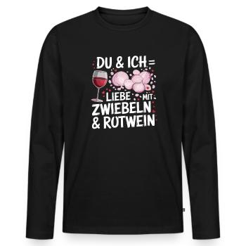 Toi et moi, on aime avec des oignons et du vin rouge pour - T-shirt manches longues Premium bio Homme - noir - Devant - Nico (187cm)