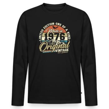 1976 Vintage Born 50th Birthday Gift - Men's Premium Organic Long Sleeve Shirt - black - Front - Nico (187cm)