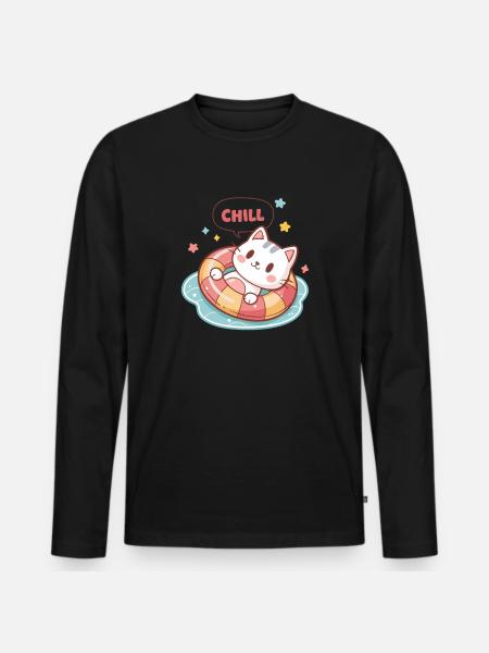 Chat Chill en Bouée Pastel - T-shirt manches longues Premium bio Homme - noir