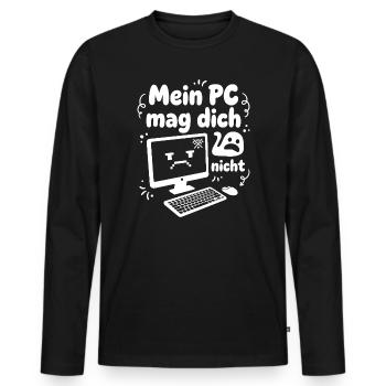 Mein PC mag dich nicht – Tech Humor - Männer Premium Bio Langarmshirt - Schwarz - Vorne - Nico (187cm)
