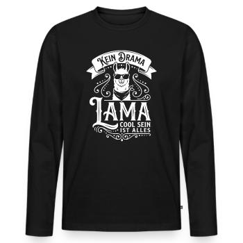 Llama with sunglasses – No drama - Men's Premium Organic Long Sleeve Shirt - black - Front - Nico (187cm)