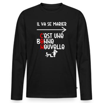 Tenue Groupe EVG Mariage Humour - T-shirt manches longues Premium bio Homme - noir - Devant - Nico (187cm)