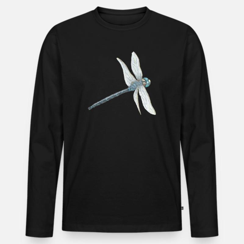 Blaugrüne Libelle Illustration - Männer Premium Bio Langarmshirt - Schwarz