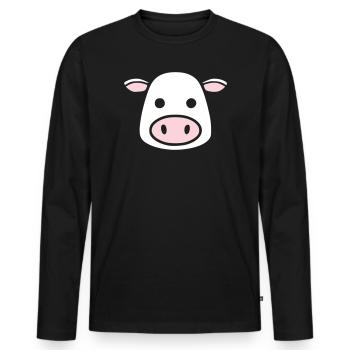 Mignonne Tête de Vache Visage Vector de la BD - T-shirt manches longues Premium bio Homme - noir - Devant - Nico (187cm)
