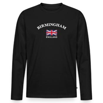 Birmingham, England - Männer Premium Bio Langarmshirt - Schwarz - Vorne - Nico (187cm)