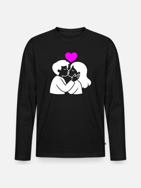 Verliebt Paar Herz Liebe - Männer Premium Bio Langarmshirt - Schwarz