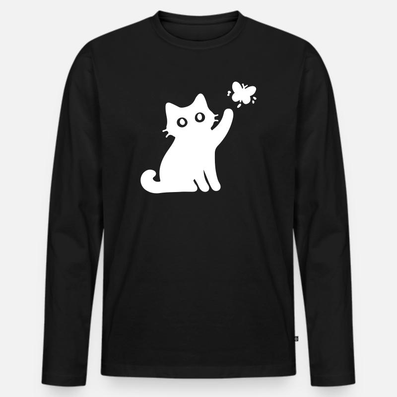 Katze Niedlich - Männer Premium Bio Langarmshirt - Schwarz