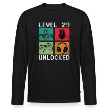 Niveau 29 Années Débloquées - 29e anniversaire - T-shirt manches longues Premium bio Homme - noir - Devant - Nico (187cm)