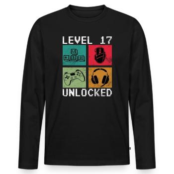 17th Birthday Level 17 unlocked - Men's Premium Organic Long Sleeve Shirt - black - Front - Nico (187cm)
