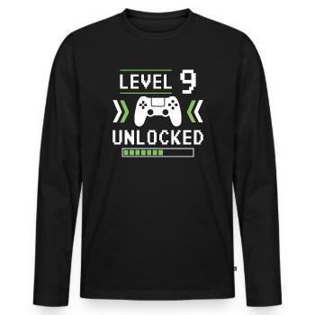 Garçons du 9e anniversaire : niveau 9 débloqué - T-shirt manches longues Premium bio Homme - noir - Devant - Nico (187cm)
