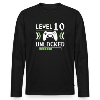 Niveau 10 Débloqué : Jeu vidéo terminé - T-shirt manches longues Premium bio Homme - noir - Devant - Nico (187cm)