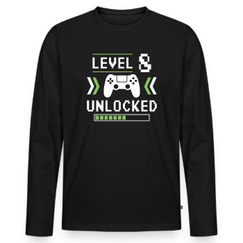 8e anniversaire Gamer Niveau 8 - T-shirt manches longues Premium bio Homme - noir - Devant - Nico (187cm)