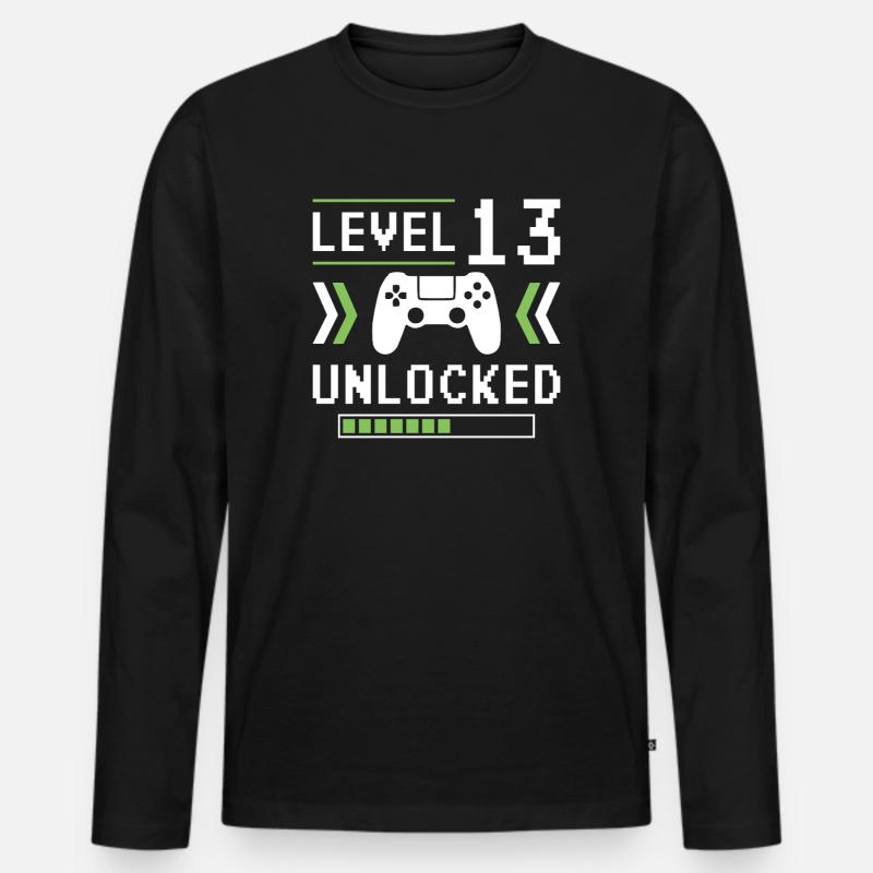 Level 13 - Männer Premium Bio Langarmshirt - Schwarz