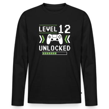 12th Birthday Level 12 unlocked - Men's Premium Organic Long Sleeve Shirt - black - Front - Nico (187cm)