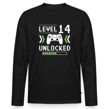 14e anniversaire Jeune Gamer Niveau 14 ans - T-shirt manches longues Premium bio Homme - noir - Devant - Nico (187cm)