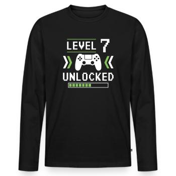 Level 7 Unlocked - Men's Premium Organic Long Sleeve Shirt - black - Front - Nico (187cm)