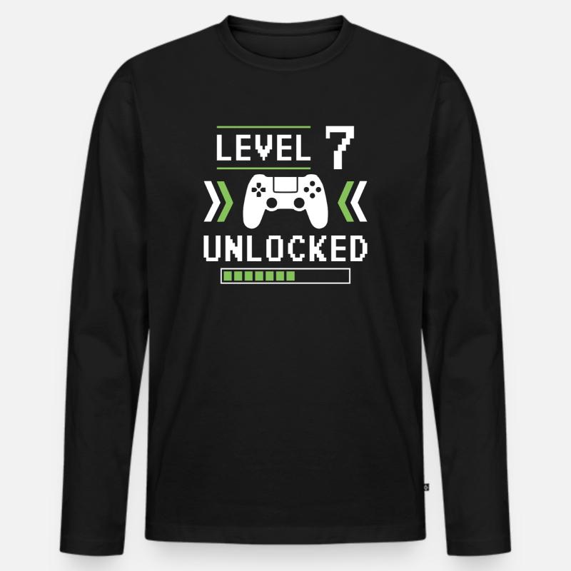 Level 7 freigeschaltet - Männer Premium Bio Langarmshirt - Schwarz