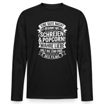 Kino Nacht: Schreien & Popcorn - Männer Premium Bio Langarmshirt - Schwarz - Vorne - Nico (187cm)
