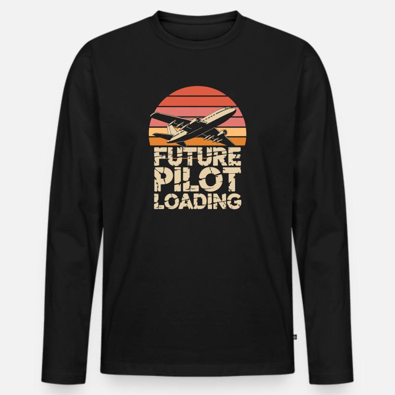  Future Pilot Loading Flugzeug Retro - Männer Premium Bio Langarmshirt - Schwarz