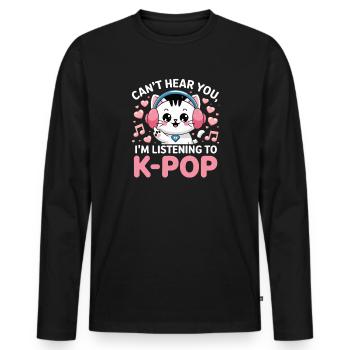 Je ne t’entends pas en écoutant K Pop Cat avec - T-shirt manches longues Premium bio Homme - noir - Devant - Nico (187cm)
