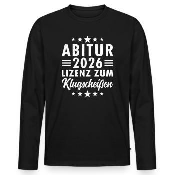 Abi 2026 - Lizenz Zum Klugscheißen - Männer Premium Bio Langarmshirt - Schwarz - Vorne - Nico (187cm)