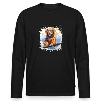 Golden Retriever Dog Snowboard - Men's Premium Organic Long Sleeve Shirt - black - Front - Nico (187cm)