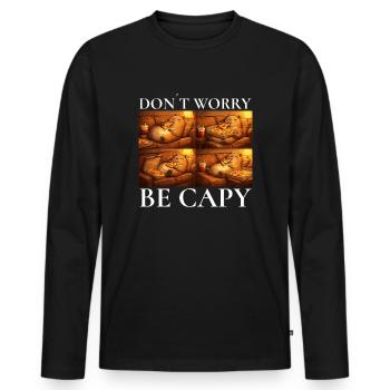 Ne vous inquiétez pas, motif pizza capybara - T-shirt manches longues Premium bio Homme - noir - Devant - Nico (187cm)