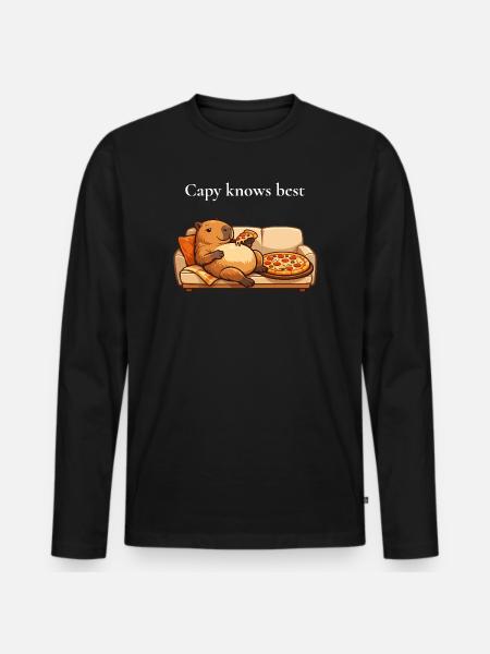 Capybara with pizza on sofa - Men's Premium Organic Long Sleeve Shirt - black