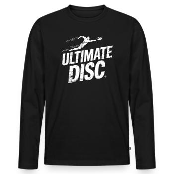 Ultimate Disc Layout Offense Player Jump Catch - Men's Premium Organic Long Sleeve Shirt - black - Front - Nico (187cm)