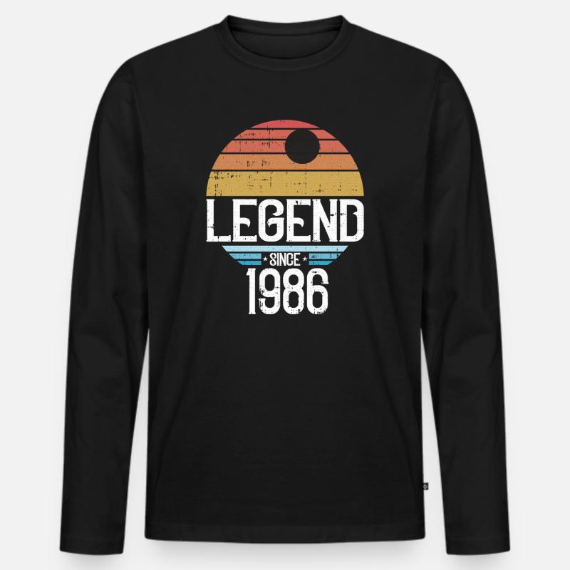 Legend 1986 Retro Sonnenlogo - Männer Premium Bio Langarmshirt - Schwarz