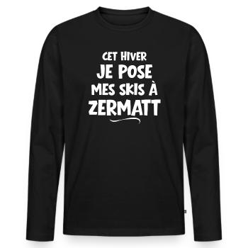 ski resort, ski area, Zermatt - Men's Premium Organic Long Sleeve Shirt - black - Front - Nico (187cm)