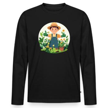 Gardener Green Thumb Plant Understander Motif - Men's Premium Organic Long Sleeve Shirt - black - Front - Nico (187cm)