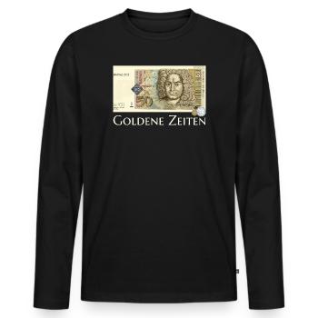 Goldene Zeiten DM Retro 50er, Handzeichnung  - Männer Premium Bio Langarmshirt - Schwarz - Vorne - Nico (187cm)