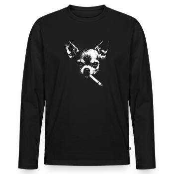 Chihuahua Noir mit Zigarette - Männer Premium Bio Langarmshirt - Schwarz - Vorne - Nico (187cm)