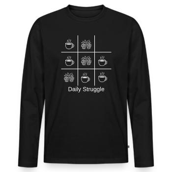 Café quotidien dans la grille - T-shirt manches longues Premium bio Homme - noir - Devant - Nico (187cm)
