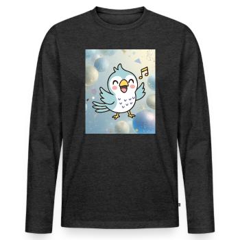 Fröhliches Küken singt zwischen bunten Blasen - Männer Premium Bio Langarmshirt - Anthrazit meliert - Vorne - Nico (187cm)