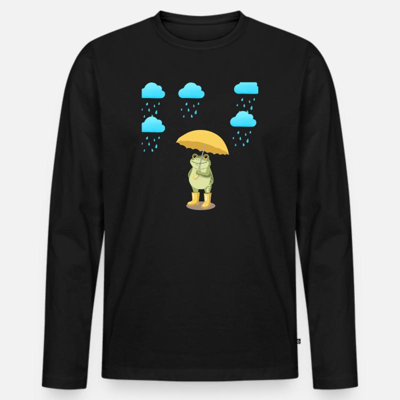 Frosch mit Regenschirm im Regen - Männer Premium Bio Langarmshirt - Schwarz