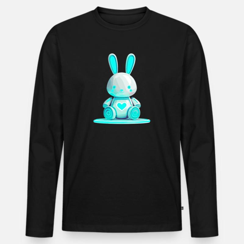 Leuchtender Bunny Roboter mit Herz - Männer Premium Bio Langarmshirt - Schwarz