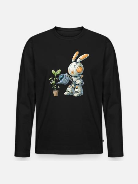 Robot rabbit watering plant - Men's Premium Organic Long Sleeve Shirt - black