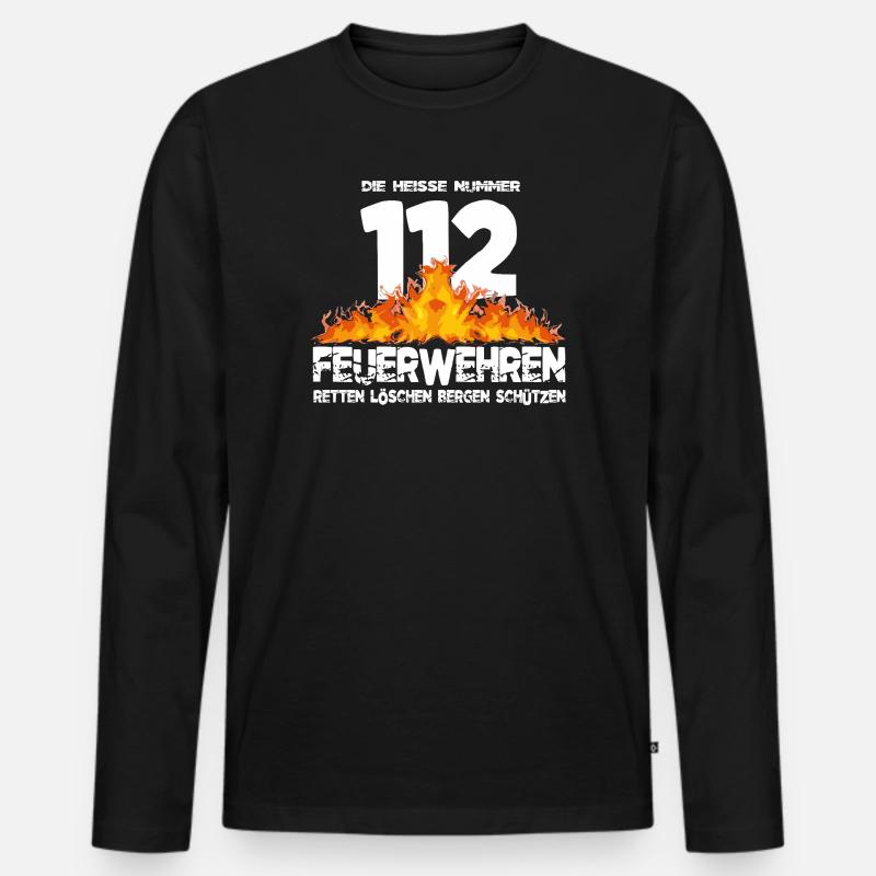 Feuerwehr 112 die heisse Nummer - Männer Premium Bio Langarmshirt - Schwarz