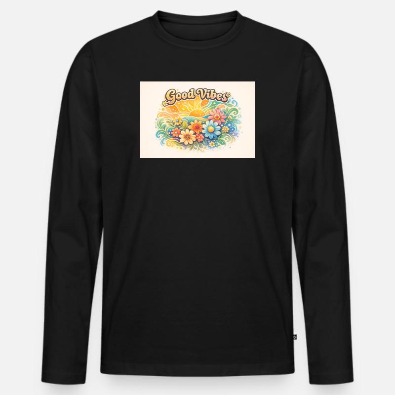 Good_vibes_70er - Männer Premium Bio Langarmshirt - Schwarz