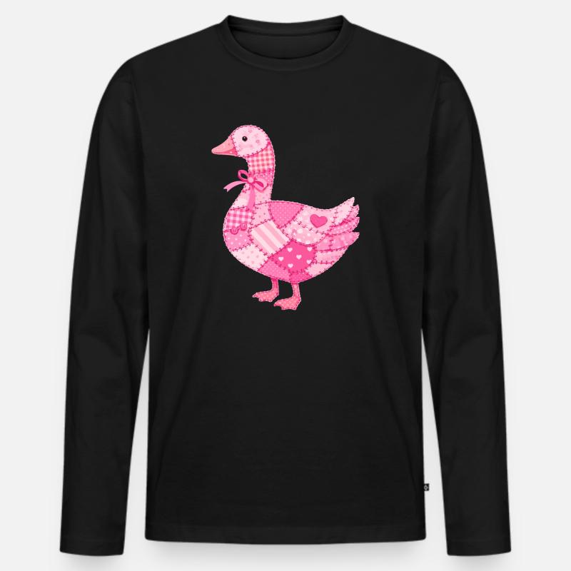 Patchwork Ente Rosa - Männer Premium Bio Langarmshirt - Schwarz