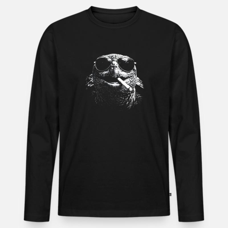 Schildkröte mit Sonnenbrille und Zigarette - Männer Premium Bio Langarmshirt - Schwarz