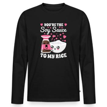 Riz et sauce soja : cadeau de cuisine asiatique - T-shirt manches longues Premium bio Homme - noir - Devant - Nico (187cm)