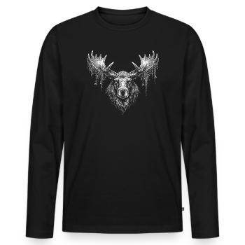 Elk head with moss branches - Men's Premium Organic Long Sleeve Shirt - black - Front - Nico (187cm)