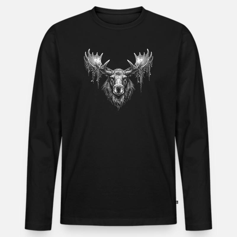 Elchkopf mit Moosgeäst - Männer Premium Bio Langarmshirt - Schwarz