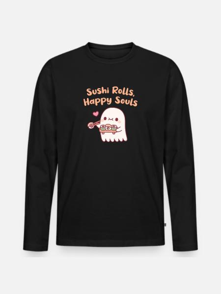 Cute Ghost Sushi Rolls Happy Souls Funny - Men's Premium Organic Long Sleeve Shirt - black